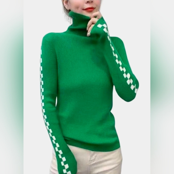 Zara Sweaters - Zara Green Turtleneck Sweater with Checkered Sleeves